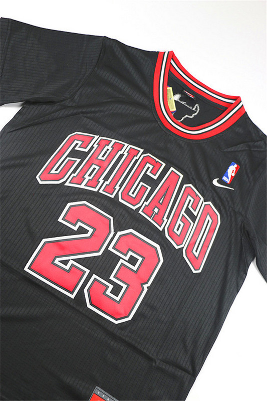 Maillot Authentique Manche Courte Bulls Jordan 23 Noir